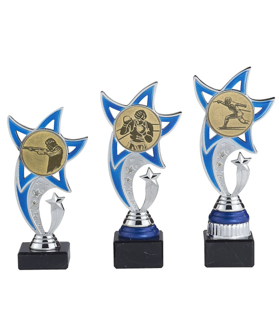 Trophée ABS Personnalisable Multisports Argent & Bleu | Socle Marbre Noir