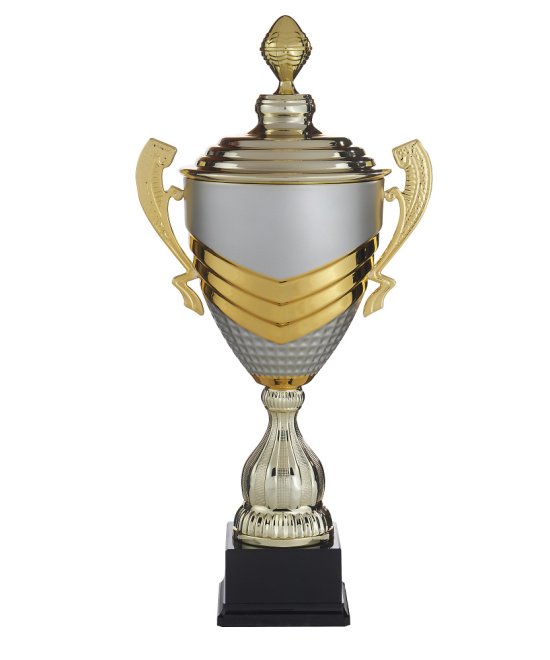 COUPE SPORTIVE GAMME LUXE - ARGENT ET OR - AVEC ANSES / COUVERCLE ET BOL METAL - REF C725/V - PROMO TROPHEE