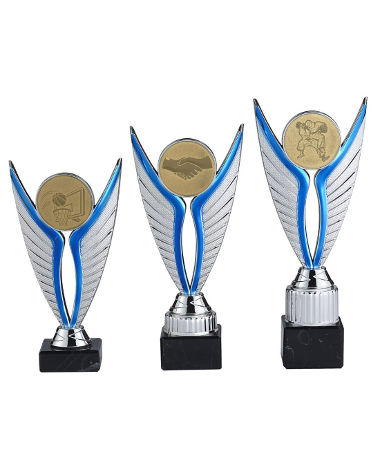Trophée ABS Personnalisable Multisports Argent & Bleu | Socle Marbre Noir