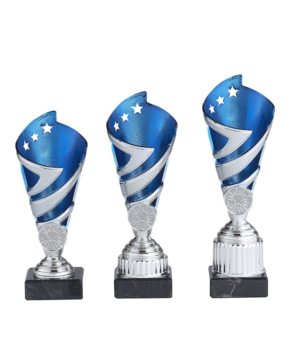 COUPE SPORTIVE - ARGENT ET BLEU - GAMME ECONOMIQUE ET ABS - REF C700 - PROMO TROPHEE