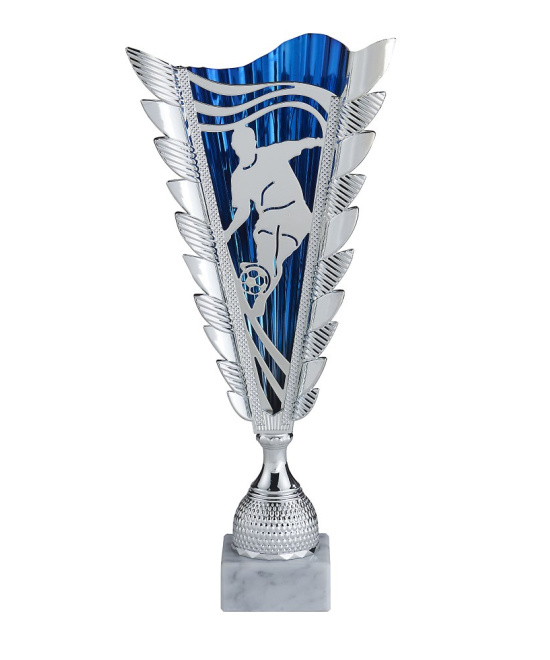 COUPE FOOTBALL 34.5 CM - GAMME ABS ET METAL - ARGENT ET BLEU - SUJET SPORT EN METAL - REF C728 - PROMO TROPHEE