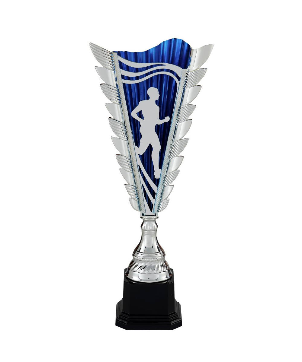 COUPE COURSE A PIED - GAMME ABS ET METAL - ARGENT ET BLEU - SUJET SPORT EN METAL - REF C580 - PROMO TROPHEE