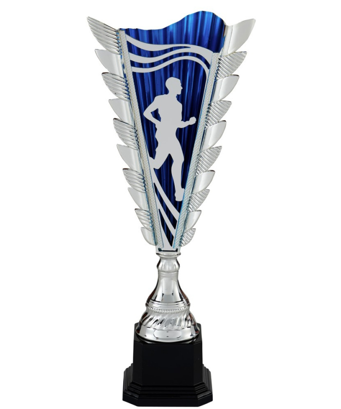 COUPE COURSE A PIED - GAMME ABS ET METAL - ARGENT ET BLEU - SUJET SPORT EN METAL - REF C580 - PROMO TROPHEE