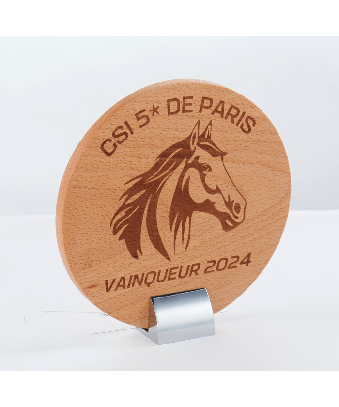 TROPHEE EN BOIS FSC AVEC SUPPORT METAL - GRAVURE LASER COMPRISE - 18 CM - REF TB10B - PROMO-TROPHEE