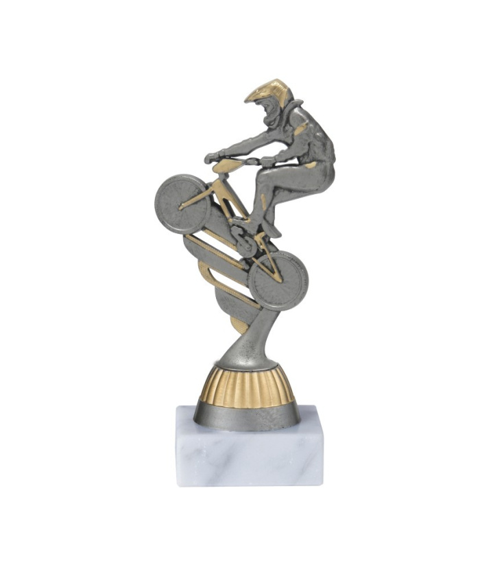 TROPHEE BMX EN ABS AVEC MARBRE BLANC 15 CM - REF ABS64-4 - PROMO TROPHEE