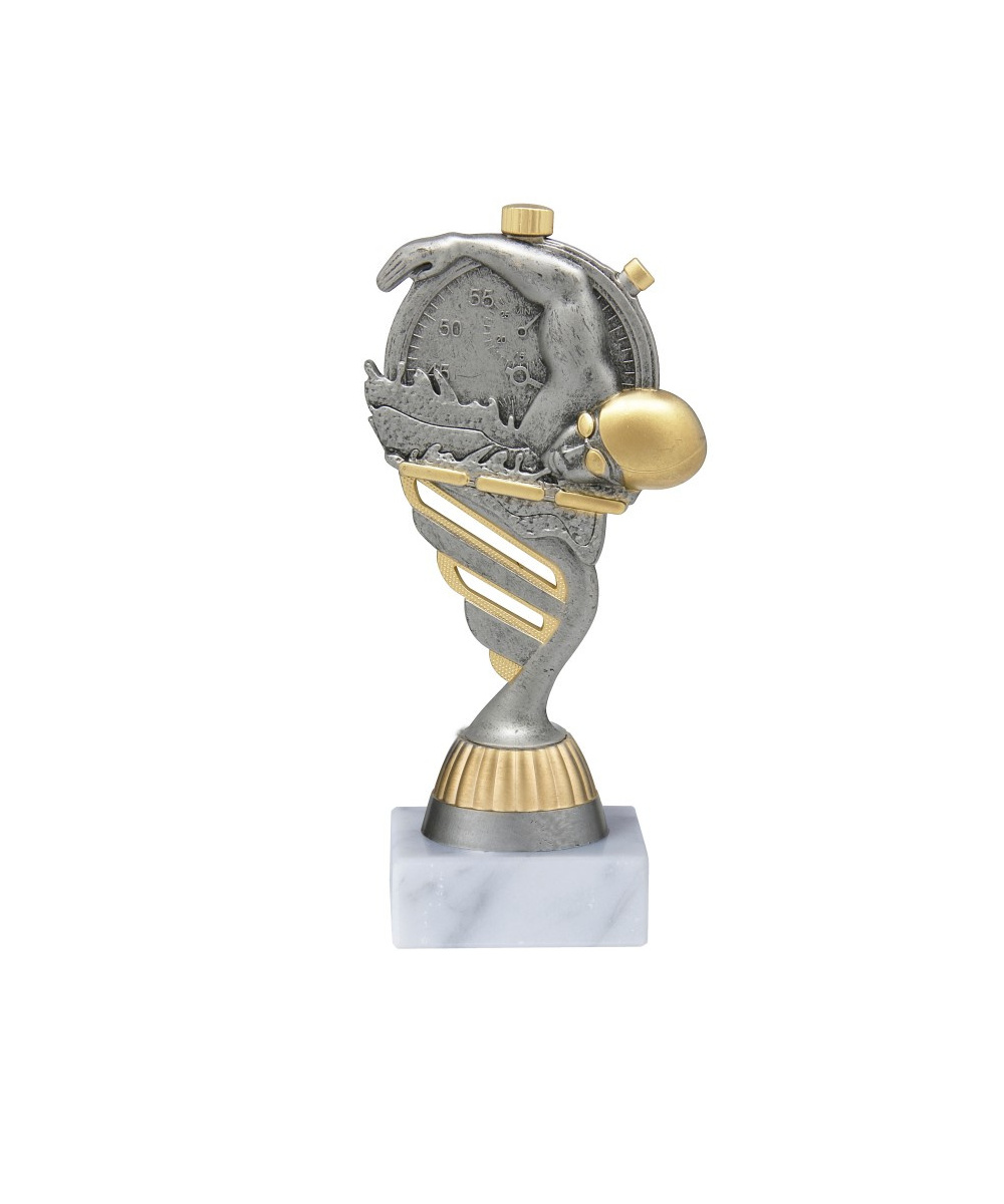 TROPHEE NATATION EN ABS AVEC MARBRE BLANC 15 CM - REF ABS64-18 - PROMO TROPHEE