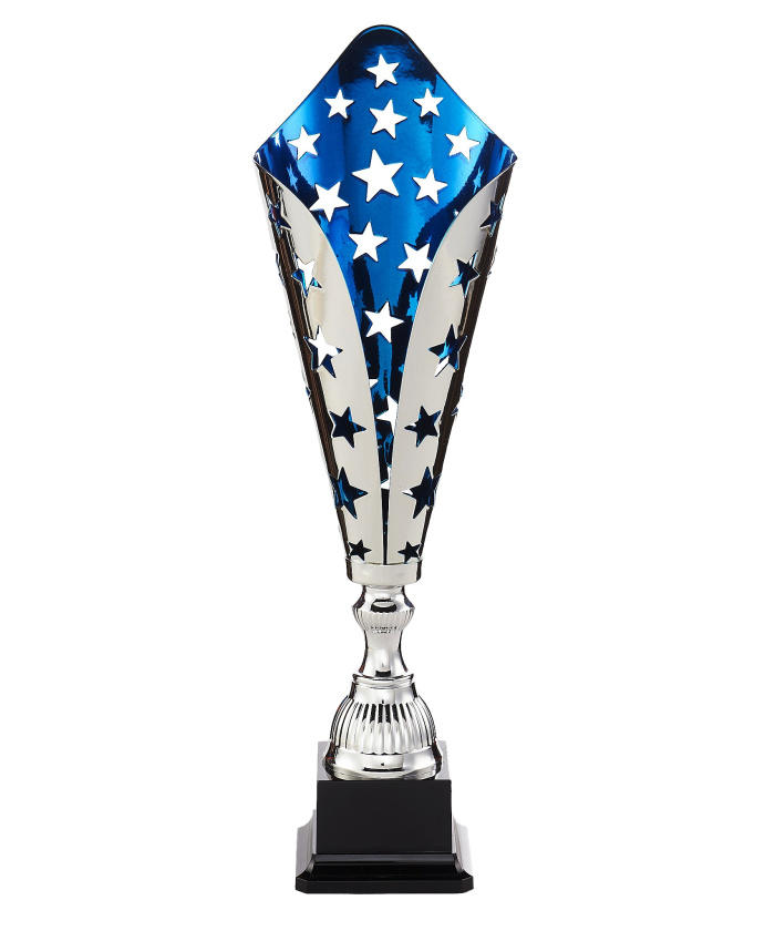 COUPE GAMME LASER ARGENT ET BLEU AVEC ETOILES - Promo Trophée