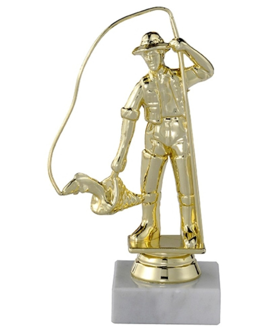 TROPHEE PECHE EN ABS AVEC MARBRE BLANC 16 CM - REF ABS22 - PROMO TROPHEE