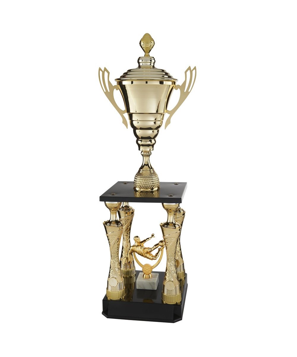 TROPHEE 4 COLONNES FOOTBALL / MULTISPORTS OR ET BOIS - REF TC27 - PROMO TROPHEE