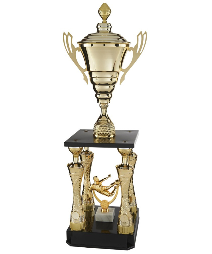 TROPHEE 4 COLONNES FOOTBALL / MULTISPORTS OR ET BOIS - REF TC27 - PROMO TROPHEE