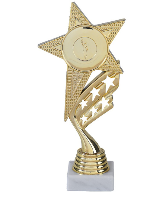 TROPHEE ETOILE PERSONNALISABLE EN ABS AVEC MARBRE BLANC 21,5 CM - Promo Trophée