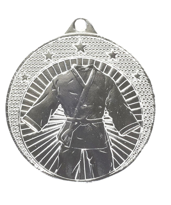 MEDAILLE ARGENT KIMONO ARTS MARTIAUX (JUDO, KARATE...) EN FER Ø 50 MM - Promo Trophée