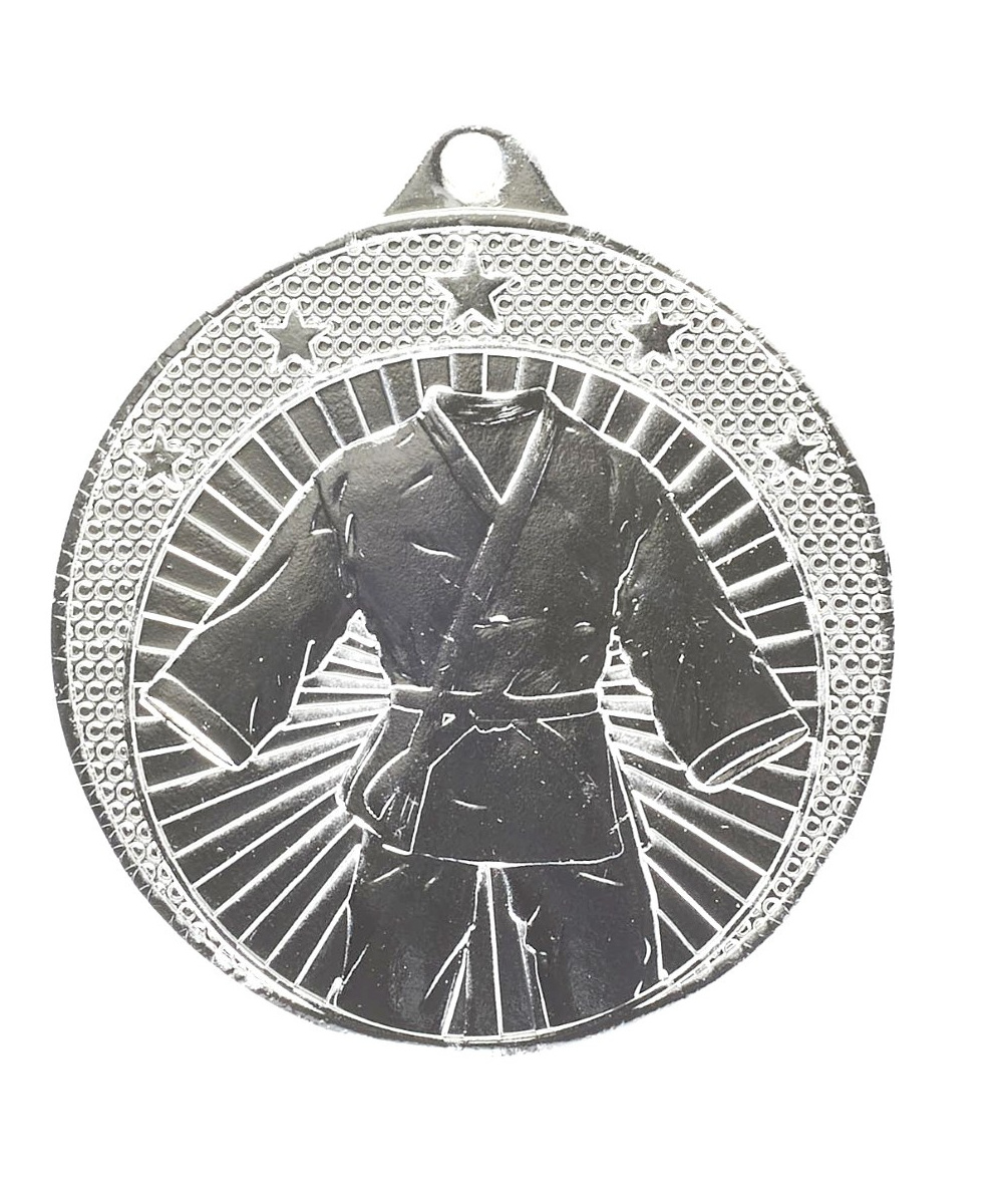 MEDAILLE ARGENT KIMONO ARTS MARTIAUX (JUDO, KARATE...) EN FER Ø 50 MM - Promo Trophée