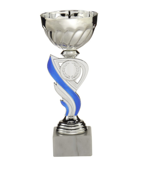 Coupe Économique Argent & Bleu – Bol en Métal | Trophée Pas Cher