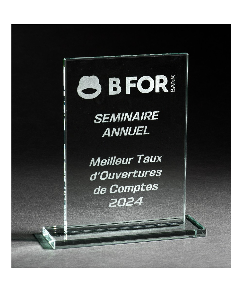 TROPHEE RECTANGULAIRE EN VERRE - EXISTE EN 2 TAILLES - GRAVURE LASER COMPRISE - Promo Trophée
