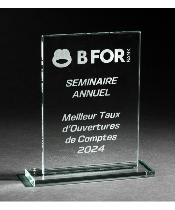 TROPHEE RECTANGULAIRE EN VERRE - EXISTE EN 2 TAILLES - GRAVURE LASER COMPRISE - Promo Trophée