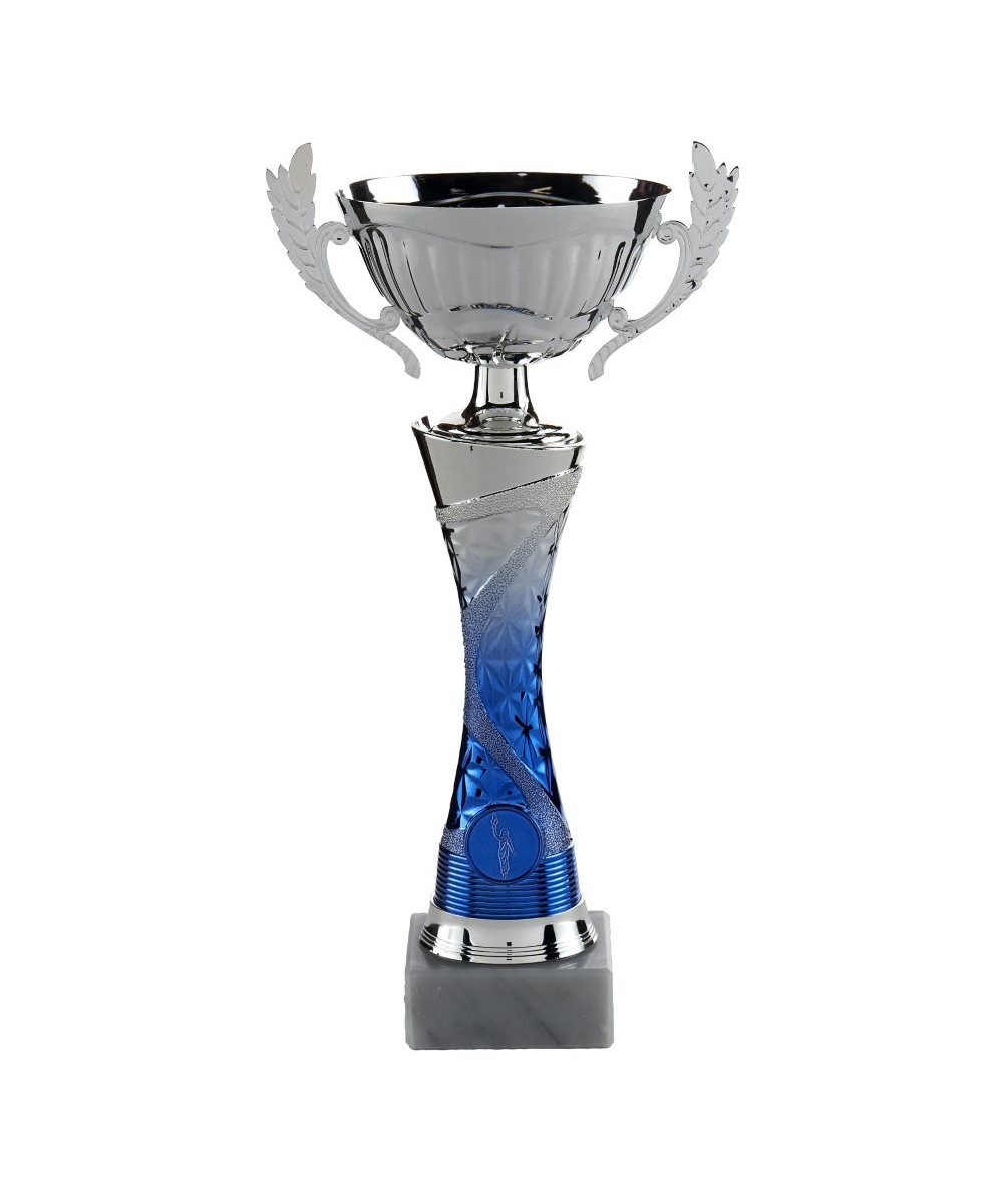 COUPE GAMME PRESTIGE - ARGENT ET BLEU - AVEC ANSE ET BOL METAL - Promo Trophée