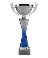 COUPE GAMME PRESTIGE - ARGENT ET BLEU - AVEC ANSE ET BOL METAL - Promo Trophée