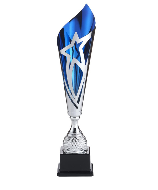 Coupe Sportive Laser Argent & Bleu avec Étoile | Trophée Sportif Premium