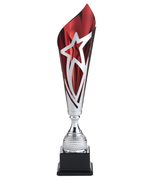 Coupe Sportive Laser Argent & Rouge avec Étoile | Trophée Personnalisable