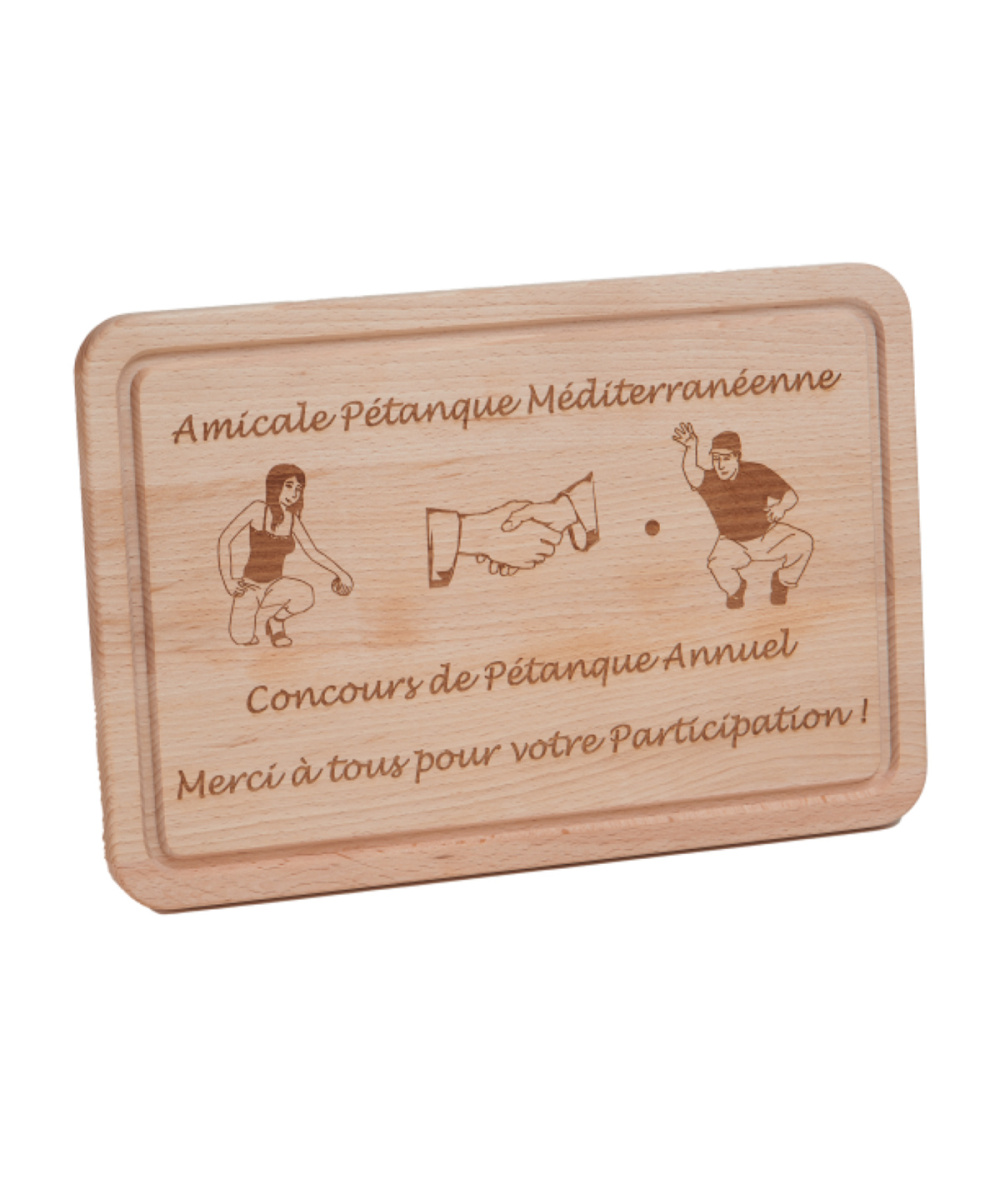 PLANCHE A DECOUPER EN BOIS DE HETRE - 30 X 20 X 1.5 CM - GRAVURE COMPRISE - LOGO AU CHOIX - Promo-Trophée