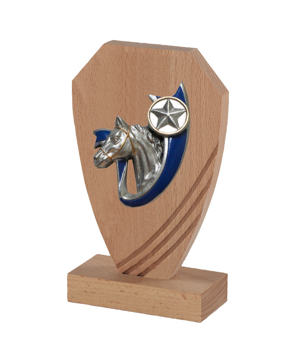 TROPHEE EN BOIS DE CHENE AVEC SUJET RESINE CHEVAL - 20 CM - REF B22B-04 - PROMO TROPHEE