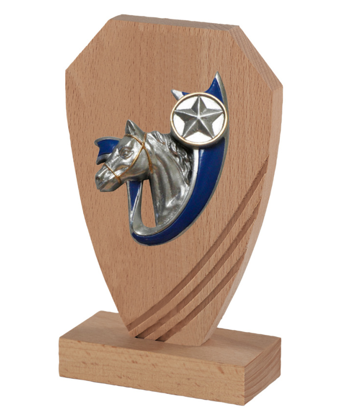 TROPHEE EN BOIS DE CHENE AVEC SUJET RESINE CHEVAL - 20 CM - REF B22B-04 - PROMO TROPHEE