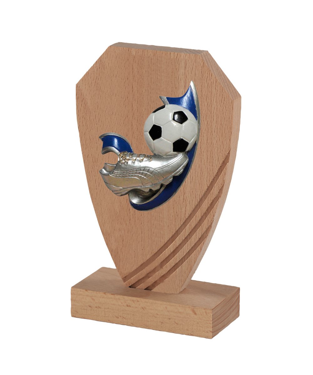 TROPHEE EN BOIS DE CHENE AVEC SUJET RESINE FOOTBALL - 20 CM - REF B22B-07 - PROMO TROPHEE