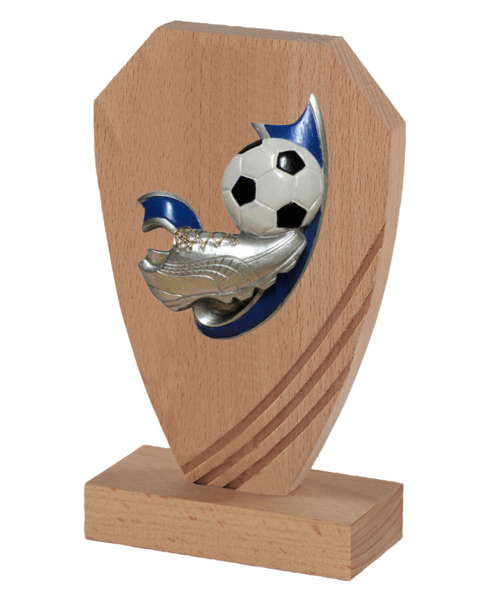 TROPHEE EN BOIS DE CHENE AVEC SUJET RESINE FOOTBALL - 20 CM - REF B22B-07 - PROMO TROPHEE