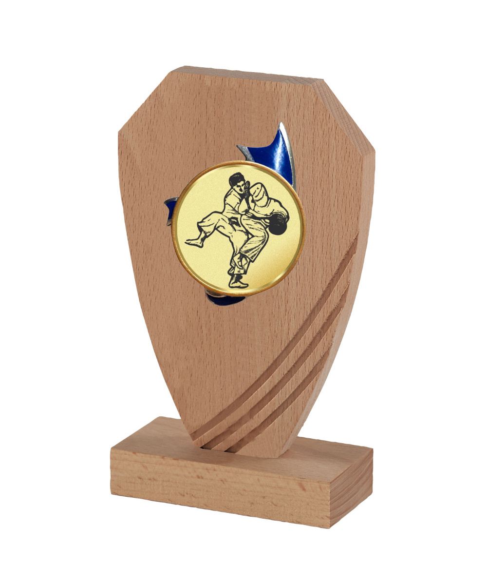 TROPHEE EN BOIS DE CHENE AVEC SUJET RESINE MULTISPORTS (CENTRE Ø 50 MM AU CHOIX) - 20 CM - REF B22B-10 - PROMO TROPHEE