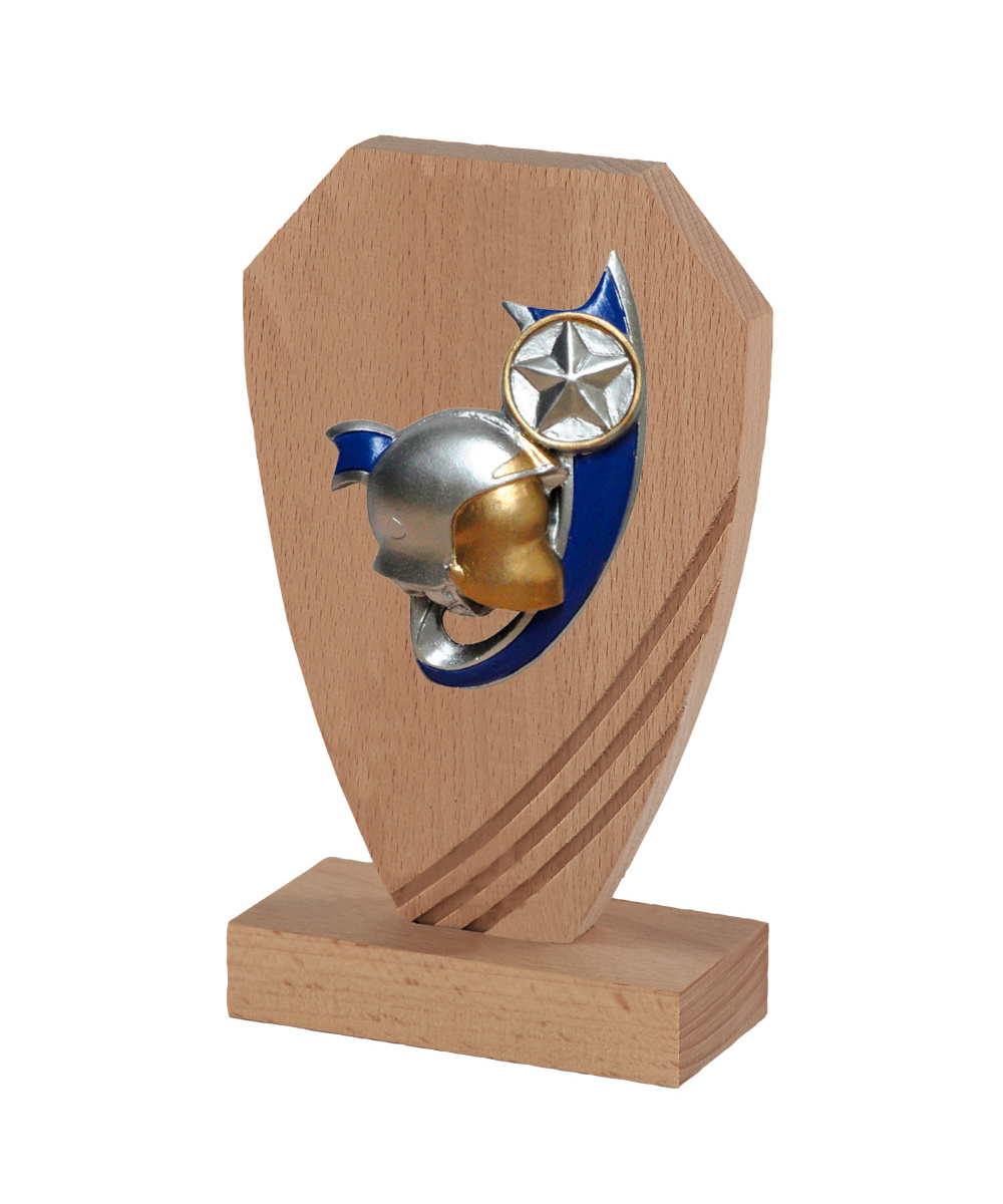 TROPHEE EN BOIS DE CHENE AVEC SUJET RESINE POMPIER - 20 CM - REF B22B-13 - PROMO TROPHEE