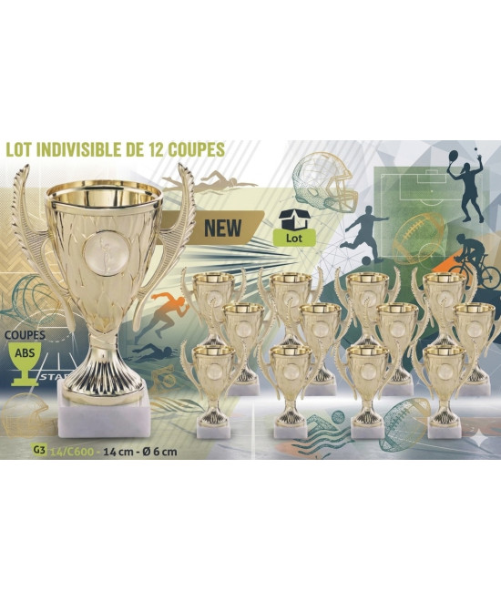 Lot de 12 coupe or ABS personnalisables multisports - Promo Trophée