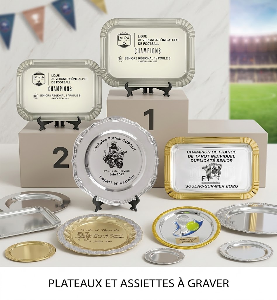 Plateaux et assiettes &agrave; graver Promo Troph&eacute;e